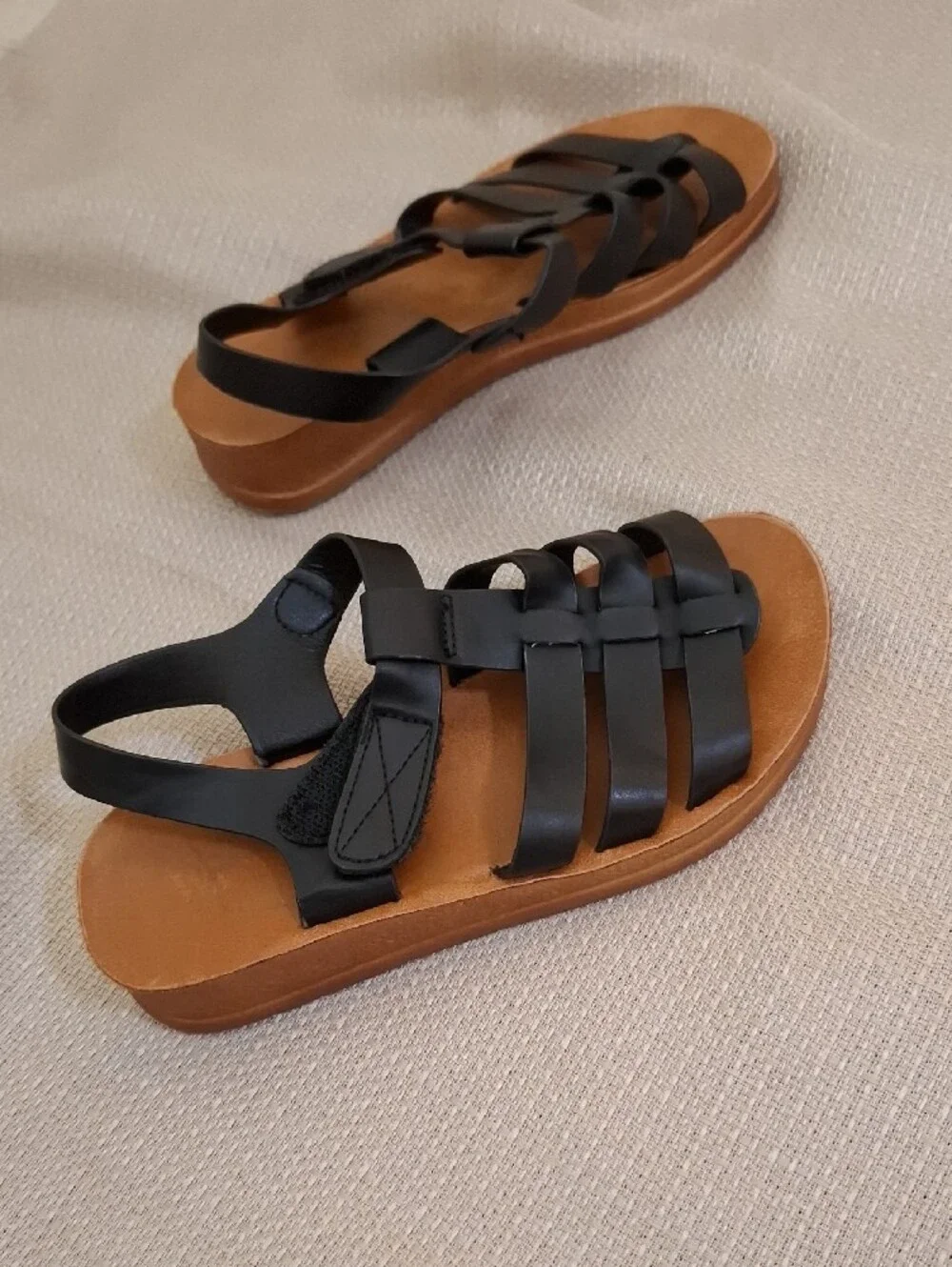 Wanted Black Strappy Kids Slingback Sandals with Tan Footbed